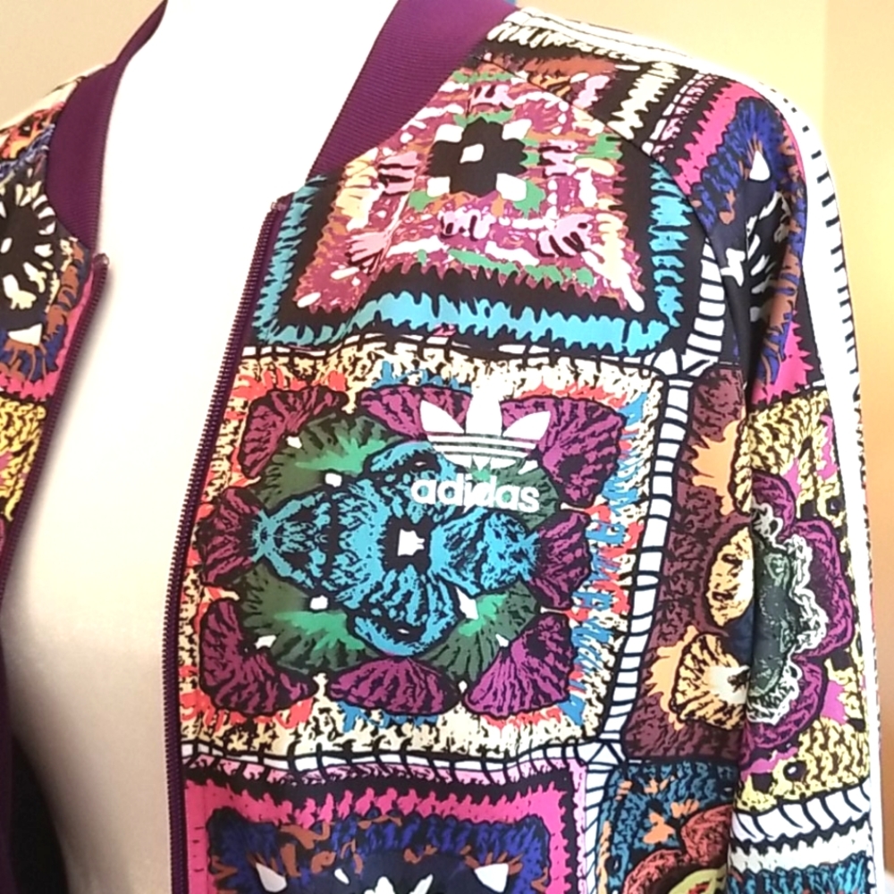 Adidas x FARM Rio HTF RARE Bomber Faux Crochet  Patchwork Track Workout Jacket M - Picture 15 of 15